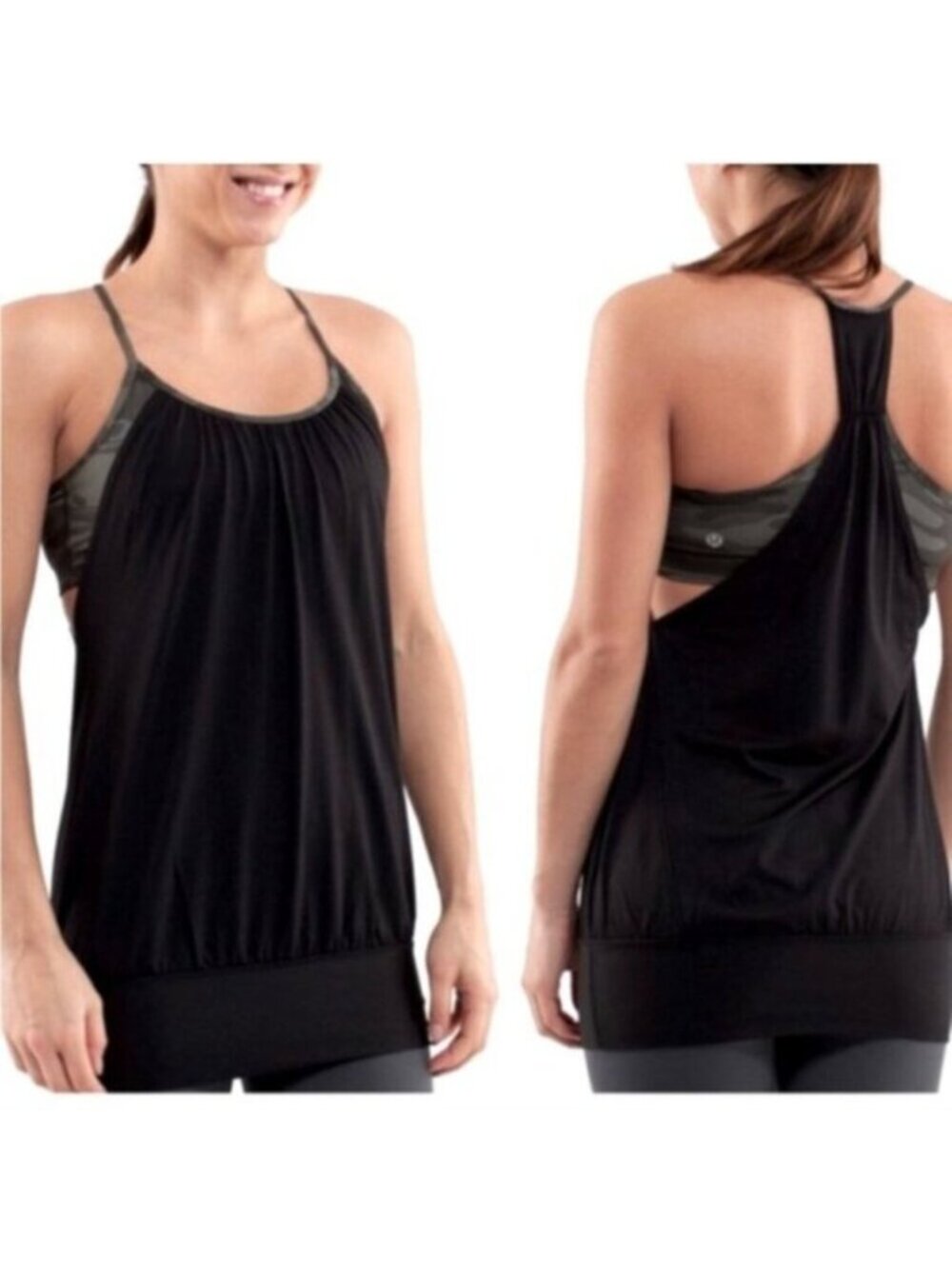 Lululemon Women's Black & Green Camo Loose No Limits Tank Top Size 4